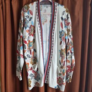 Boho Linen Blend Knit Open Cardigan Lightweight Size XL